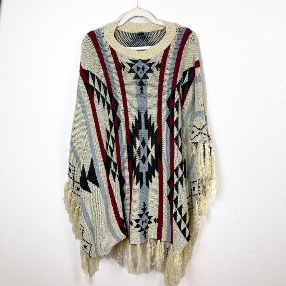 AZTEC BOHO Caftan w/Fringe Size Large - Picture 1 of 9